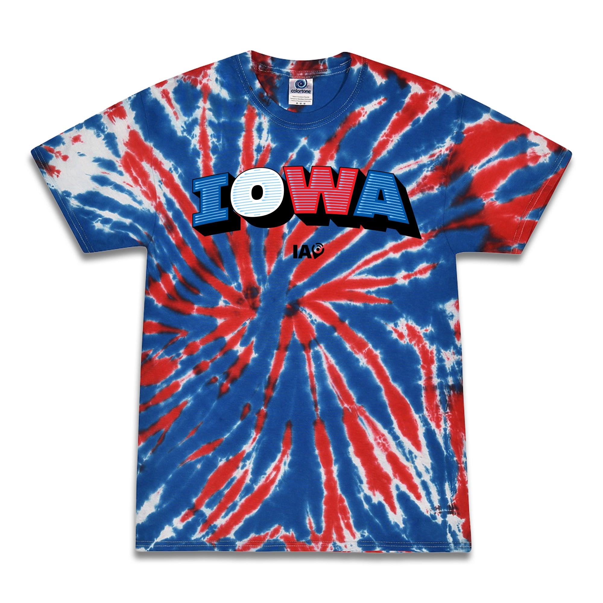 Iowa Everywhere Iowa Red White and Blue Tie Dye Tee